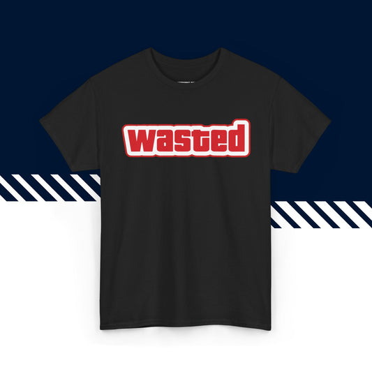 Musta 100% puuvillainen suomi paita, Wasted-tekstipainatus, hauskat t-paidat.