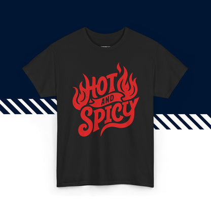 Musta 100% puuvillainen suomi paita, Hot and Spicy -tekstipainatus, hauskat t-paidat.