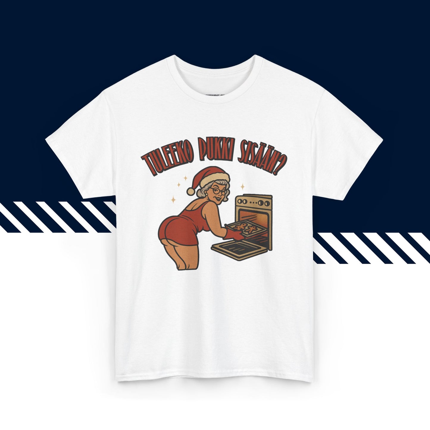 Valkoinen puuvillainen hauskat teksti paidat, t paidat hauskat tekstit, suomalainen katumuoti paita painatus, Joulufiilis aktivoitu -tekstipainatus, unisex-malli.