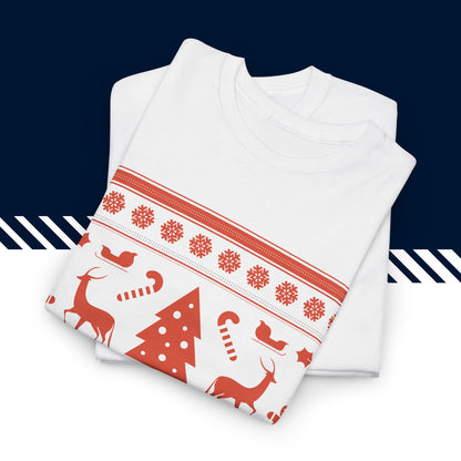 Valkoinen puuvillainen suomi t-paidat, joulu lahja idea, Jouluprintti t-paita taitettuna, 100% puuvilla, unisex-malli.