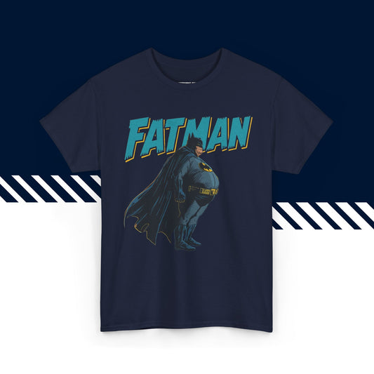 Tummansininen puuvillainen t-paita, hauskat paidat, Fatman-tekstipainatus, rento unisex-malli.