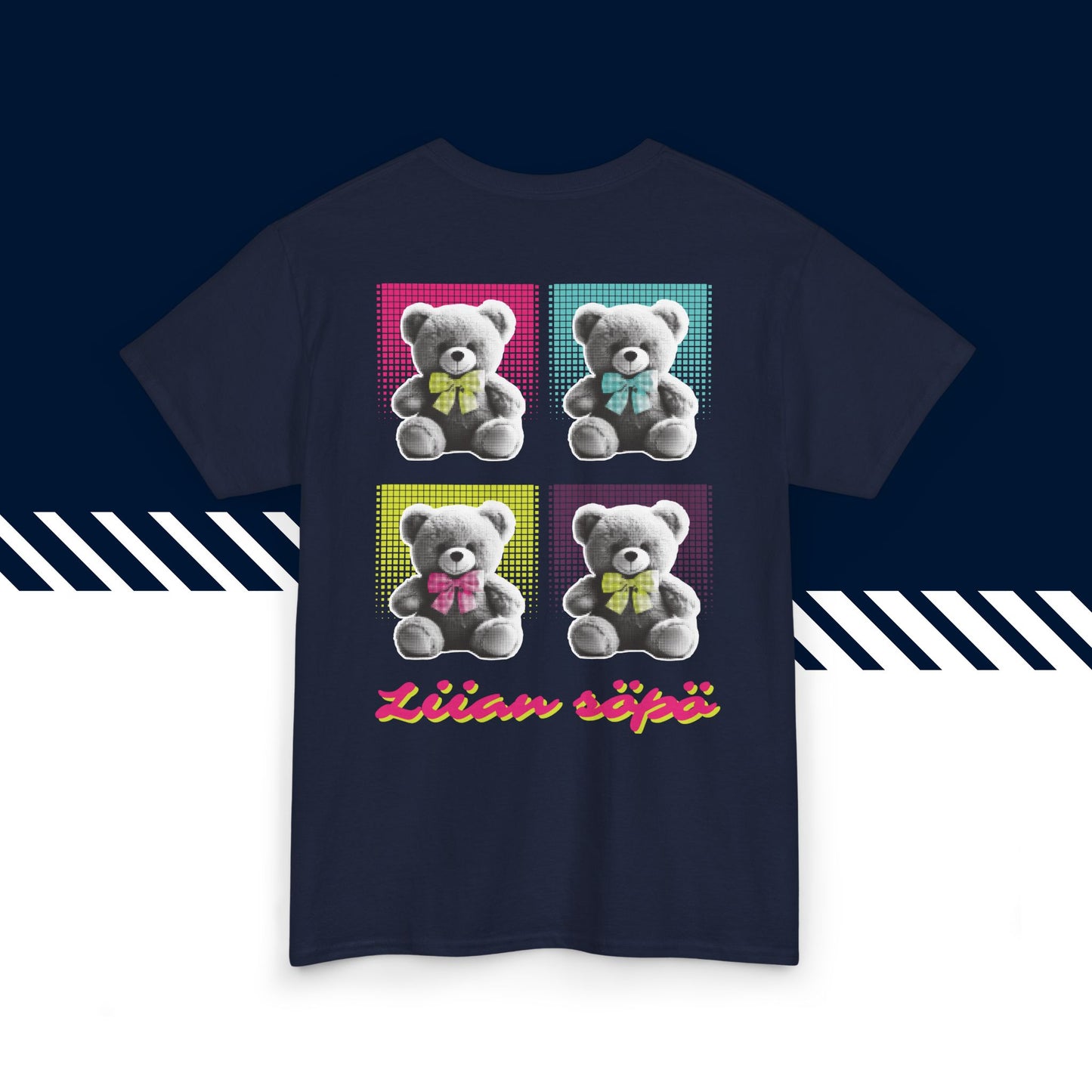 Tummansininen puuvillainen suomi paidat, hauskat printtipaidat, Liian söpö -selkäpainatus, unisex-malli.