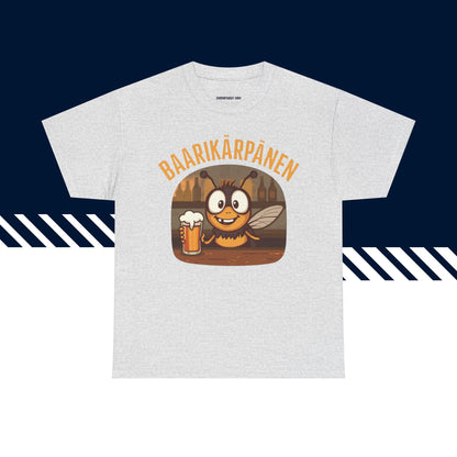 Harmaa t-paita, hauskat paidat, Baarikärpänen-tekstipainatus, rento malli, unisex.