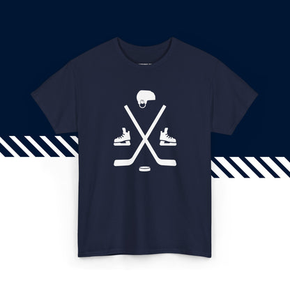 Tummansininen puuvillainen t-paita, hauskat printtipaidat, Lätkämafia-tekstipainatus, unisex-malli.