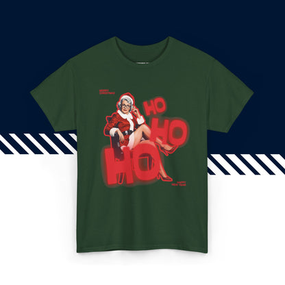 Tummanvihreä 100% puuvillainen suomi paita, hauskat printtipaidat, Ho Ho Ho -teksti, unisex-malli.