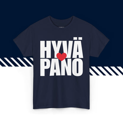 Tummansininen puuvillainen t-paita, hauskat teksti paidat, Hyvä pano -tekstipainatus, unisex-malli.