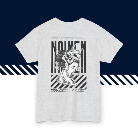 Harmaa hauskat t-paidat, hauska paita, suomalainen katumuoti paita painatus, Nainen -selkäkuvio, naisten ja unisex-malli.