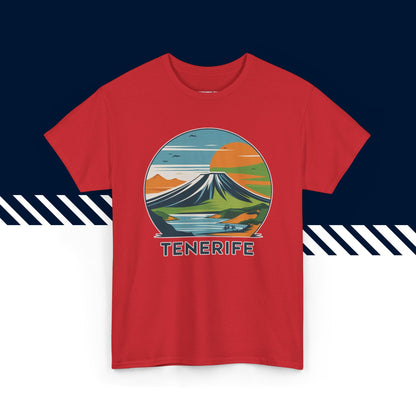 Punainen puuvillainen t-paita, hauskat printtipaidat, Tenerife-tekstipainatus, unisex-malli.