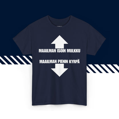 Tummansininen puuvillainen t paidat hauskat tekstit, Iso mulkku -tekstipainatus, unisex-malli.