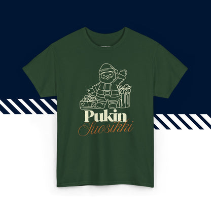 Tummanvihreä 100% puuvillainen suomi paita, hauskat printtipaidat, joulu lahja idea, Pukin suosikki -teksti, unisex-malli.
