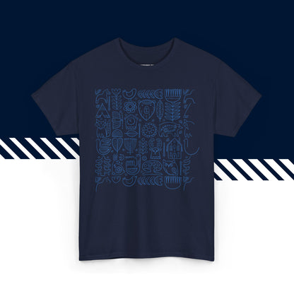 Tummansininen puuvillainen t-paita, hauskat teksti paidat, Suomi kuvio -kuvio, unisex-malli.