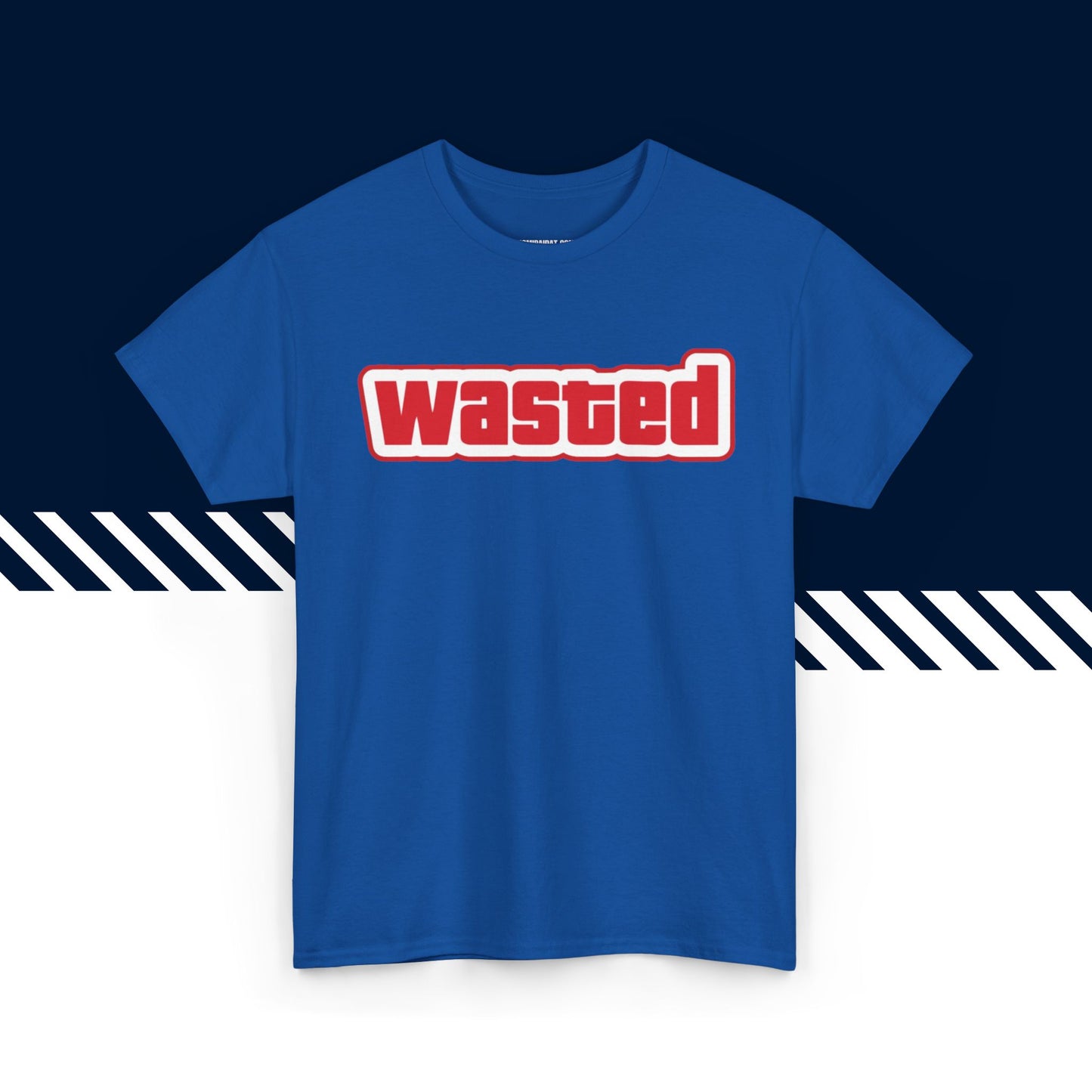 Sininen 100% puuvillainen suomi paidat, Wasted-tekstipainatus, rento malli.