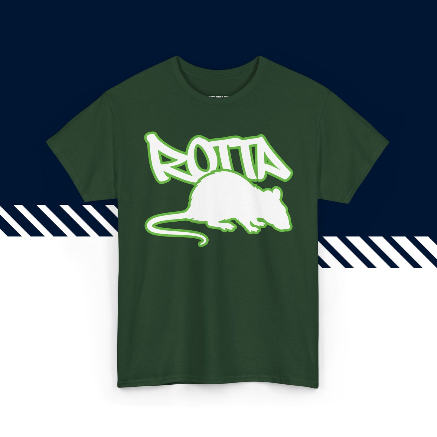 Tummanvihreä puuvillainen t-paita, hauskat teksti paidat, Rotta-kuvio, unisex-malli.