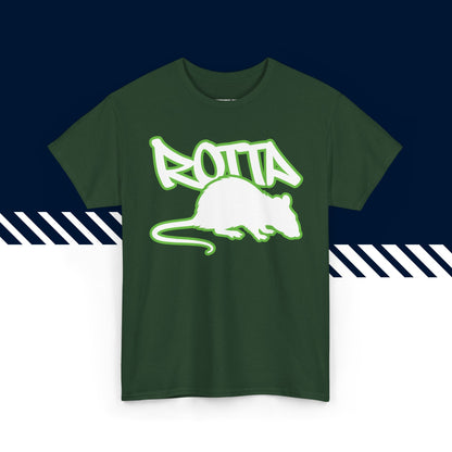 Tummanvihreä puuvillainen t-paita, hauskat teksti paidat, Rotta-kuvio, unisex-malli.