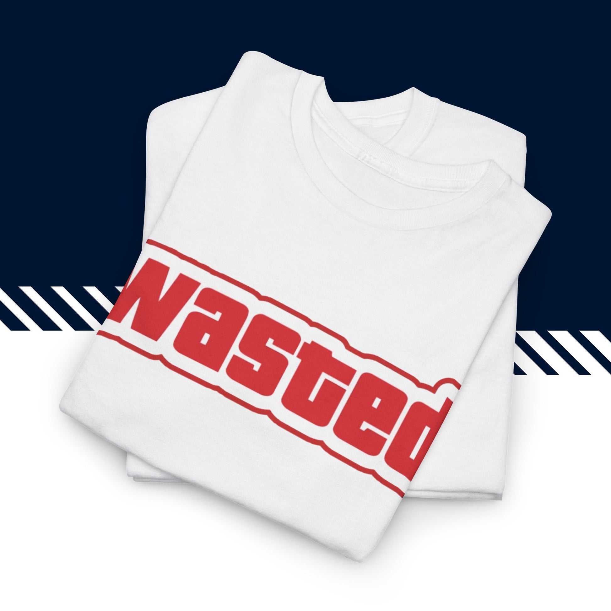 Valkoinen puuvillainen hauskat printtipaidat, Wasted t-paita, taitettuna, 100% puuvilla.