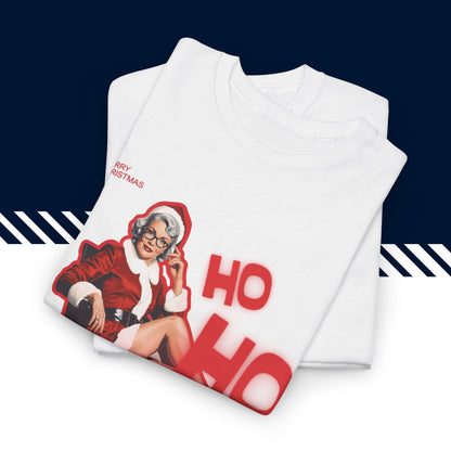 Valkoinen puuvillainen hauskat paidat, suomi t-paidat, Ho Ho Ho t-paita taitettuna, 100% puuvilla, unisex-malli.