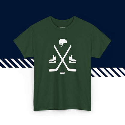 Tummanvihreä puuvillainen t-paita, hauskat teksti paidat, Lätkämafia-tekstipainatus, unisex-malli.