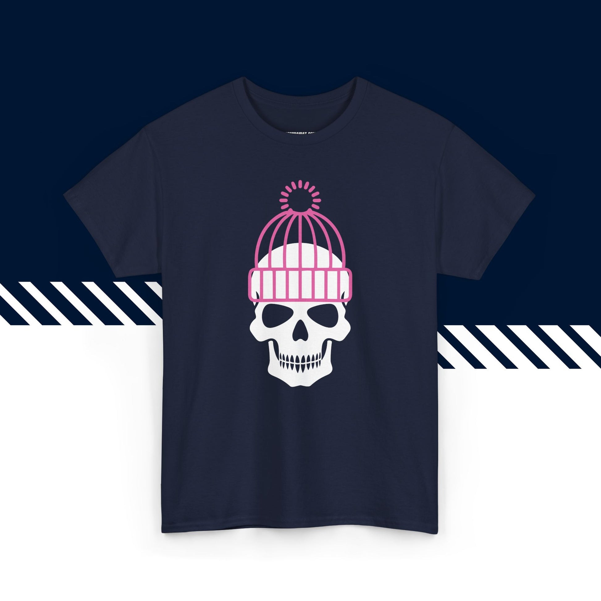 Tummansininen puuvillainen t-paita, hauskat printtipaidat, Pipokallo-kuvio, unisex-malli.