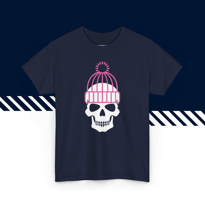 Tummansininen puuvillainen t-paita, hauskat printtipaidat, Pipokallo-kuvio, unisex-malli.