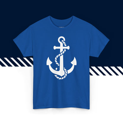Sininen 100% puuvillainen suomi paidat, Ankkuri-kuvio, rento malli.