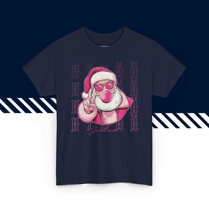 Tummansininen puuvillainen suomi paita, hauskat printtipaidat, joulu lahja idea, Pinkki pukki -teksti, unisex-malli.