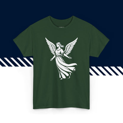 Tummanvihreä 100% puuvillainen t-paita, hauskat paidat, Enkeli-tekstipainatus, unisex-malli.