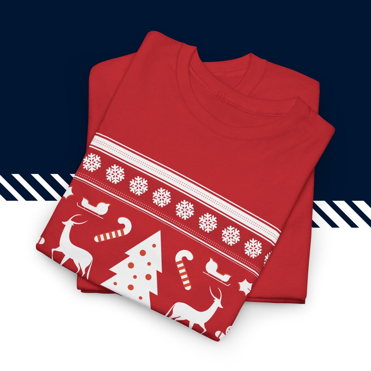 Punainen puuvillainen hauskat printtipaidat, suomi paidat, Jouluprintti t-paita taitettuna, 100% puuvilla, unisex-malli.