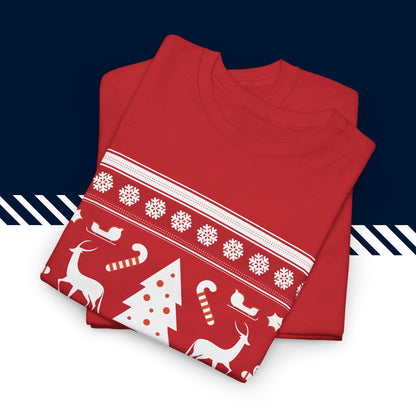 Punainen puuvillainen hauskat printtipaidat, suomi paidat, Jouluprintti t-paita taitettuna, 100% puuvilla, unisex-malli.