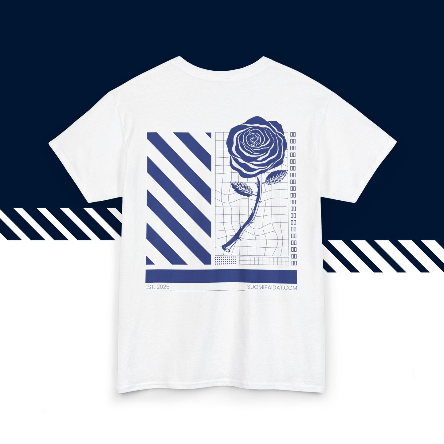 Valkoinen 100% puuvillainen hauskat paidat, suomi t-paidat, suomipaidat.comin Ruusupaita -selkäpainatus, unisex-malli, t-paita lahjaksi.