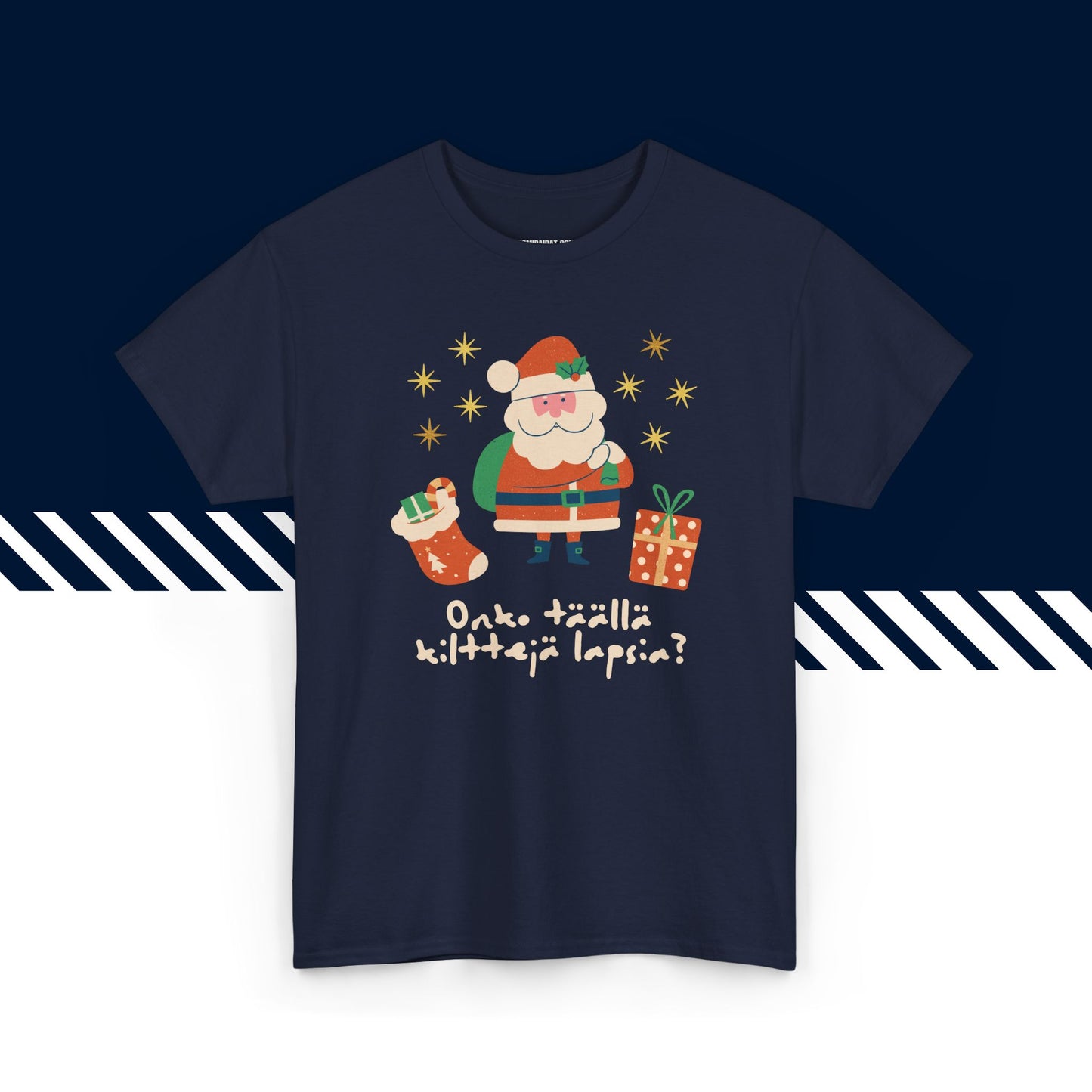 Tummansininen puuvillainen suomi paita, hauskat printtipaidat, Kilttejä lapsia -teksti, unisex-malli.