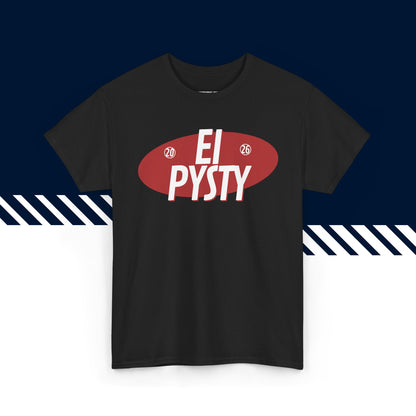 Musta puuvillainen hauskat t-paidat, hauska paita, suomalainen katumuoti paita painatus, Ei pysty -kuvio, unisex-malli.