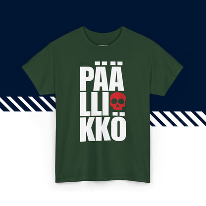 Tummanvihreä puuvillainen t-paita, hauskat teksti paidat, Päällikkö-tekstipainatus, unisex-malli.