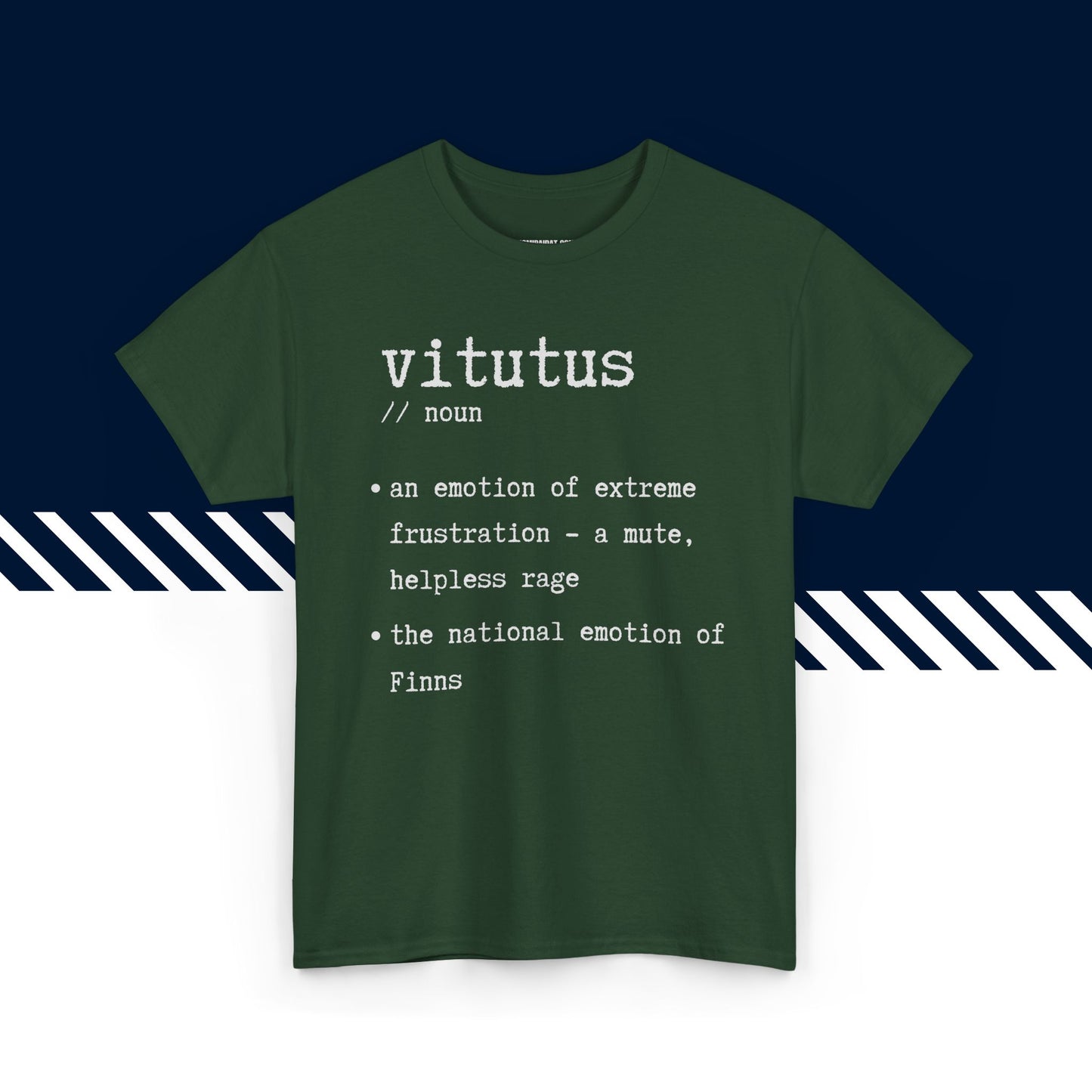 Tummanvihreä puuvillainen t-paita, hauskat printtipaidat, Vitutus-tekstipainatus, unisex-malli.