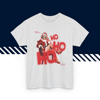 Harmaa hauskat teksti paidat, t paidat hauskat tekstit, suomalainen katumuoti paita painatus, Ho Ho Ho -tekstipainatus, unisex-malli.