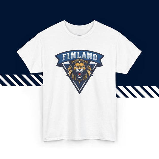 Valkoinen puuvillainen t-paita, hauskat paidat, suomipaidat.comin Jellonat-kuvio, unisex-malli.