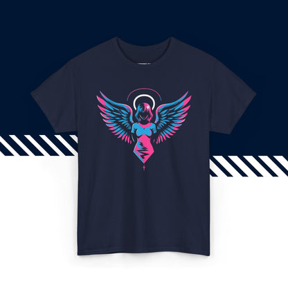 Tummansininen 100% puuvillainen t-paita, hauskat paidat, värikäs Enkeli-tekstipainatus, unisex.