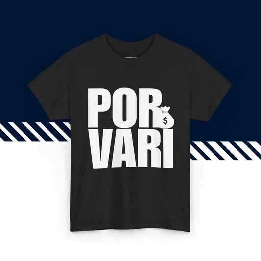Musta puuvillainen t-paita, hauskat paidat, suomipaidat.comin Porvari-tekstipainatus, unisex-malli.