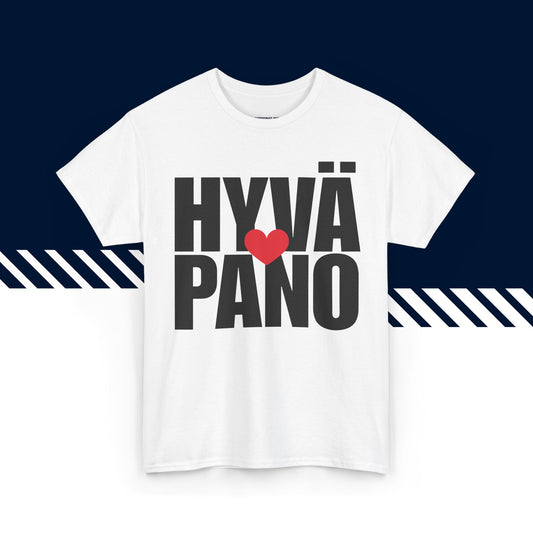 Valkoinen 100% puuvillainen suomi paita, Hyvä pano -tekstipainatus, hauskat t-paidat.