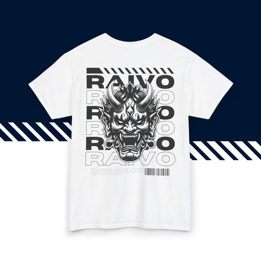 Valkoinen puuvillainen hauskat t-paidat, hauska paita, t-paita lahjaksi, Raivo -selkäkuvio, unisex-malli.