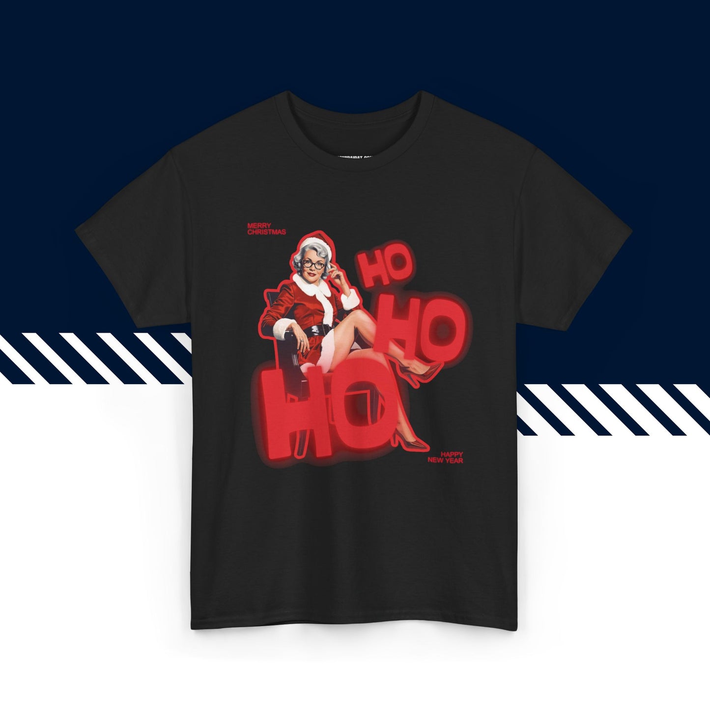 Musta puuvillainen hauskat t-paidat, hauska paita, t-paita lahjaksi, Ho Ho Ho -kuvio, unisex-malli.