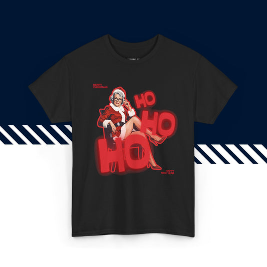 Musta puuvillainen hauskat t-paidat, hauska paita, t-paita lahjaksi, Ho Ho Ho -kuvio, unisex-malli.