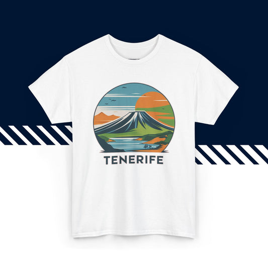Valkoinen puuvillainen t-paita, hauskat paidat, suomipaidat.comin Tenerife-tekstipainatus, unisex-malli.