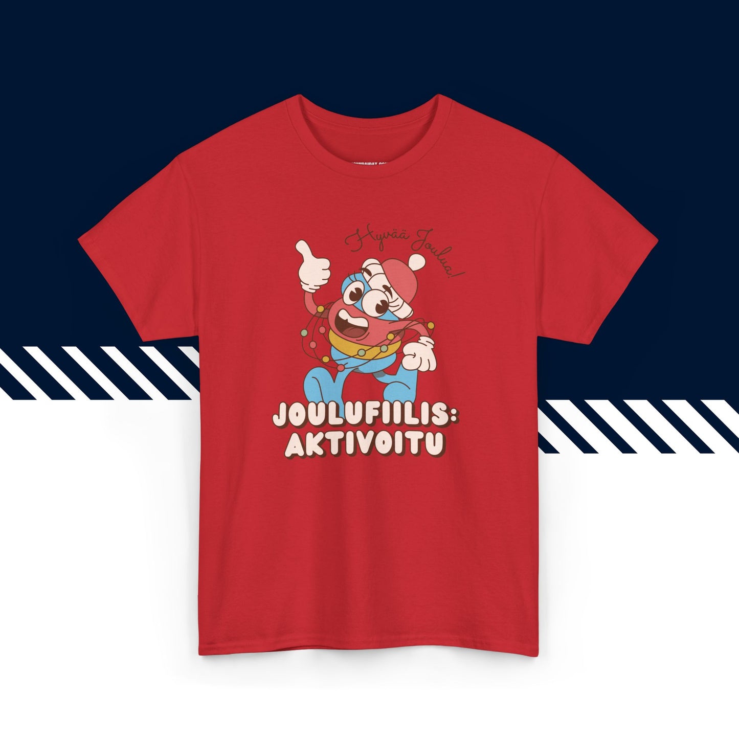 Punainen 100% puuvillainen hauskat paidat, suomi t-paidat, suomipaidat.comin Joulufiilis aktivoitu -jouluteksti, unisex-malli, joulu lahja idea.
