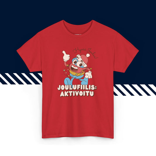 Punainen 100% puuvillainen hauskat paidat, suomi t-paidat, suomipaidat.comin Joulufiilis aktivoitu -jouluteksti, unisex-malli, joulu lahja idea.