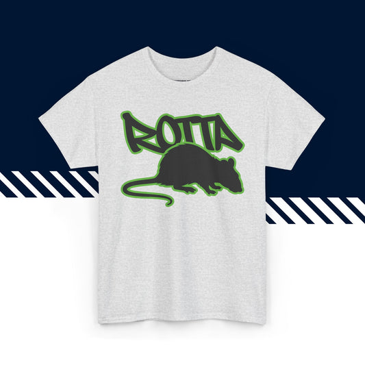 Harmaa hauska paita, Rotta-kuvio, rento malli, suomi t-paidat.