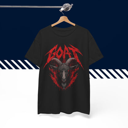 Musta 100% puuvillainen GOAT t-paita, hauskat paidat, henkarissa, rento malli.