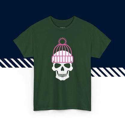 Tummanvihreä puuvillainen t-paita, hauskat teksti paidat, Pipokallo-kuvio, unisex-malli.