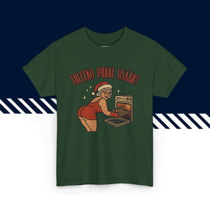 Tummanvihreä 100% puuvillainen hauskat paidat, suomi t-paidat, suomipaidat.comin Joulufiilis aktivoitu -jouluteksti, unisex-malli, joulu lahja idea.