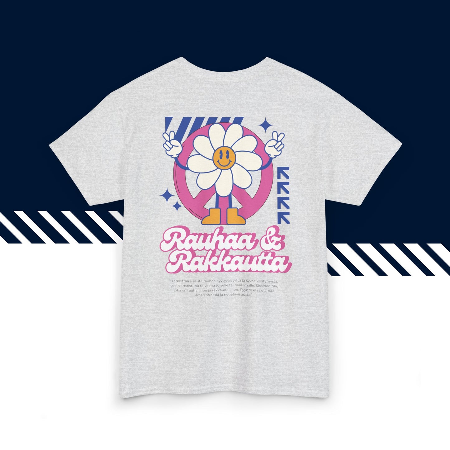 Harmaa hauskat teksti paidat, t paidat hauskat tekstit, miesten hauskat paidat, Rauhaa ja Rakkautta -selkäpainatus, unisex-malli.