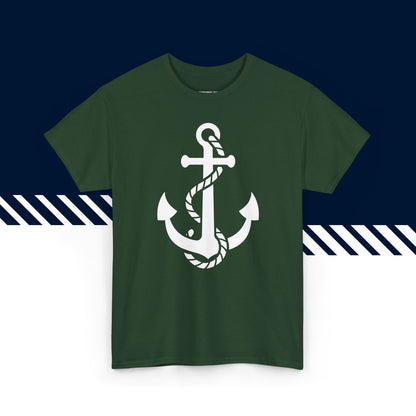 Tummanvihreä puuvillainen t-paita, hauskat printtipaidat, Ankkuri-kuvio, unisex-malli.